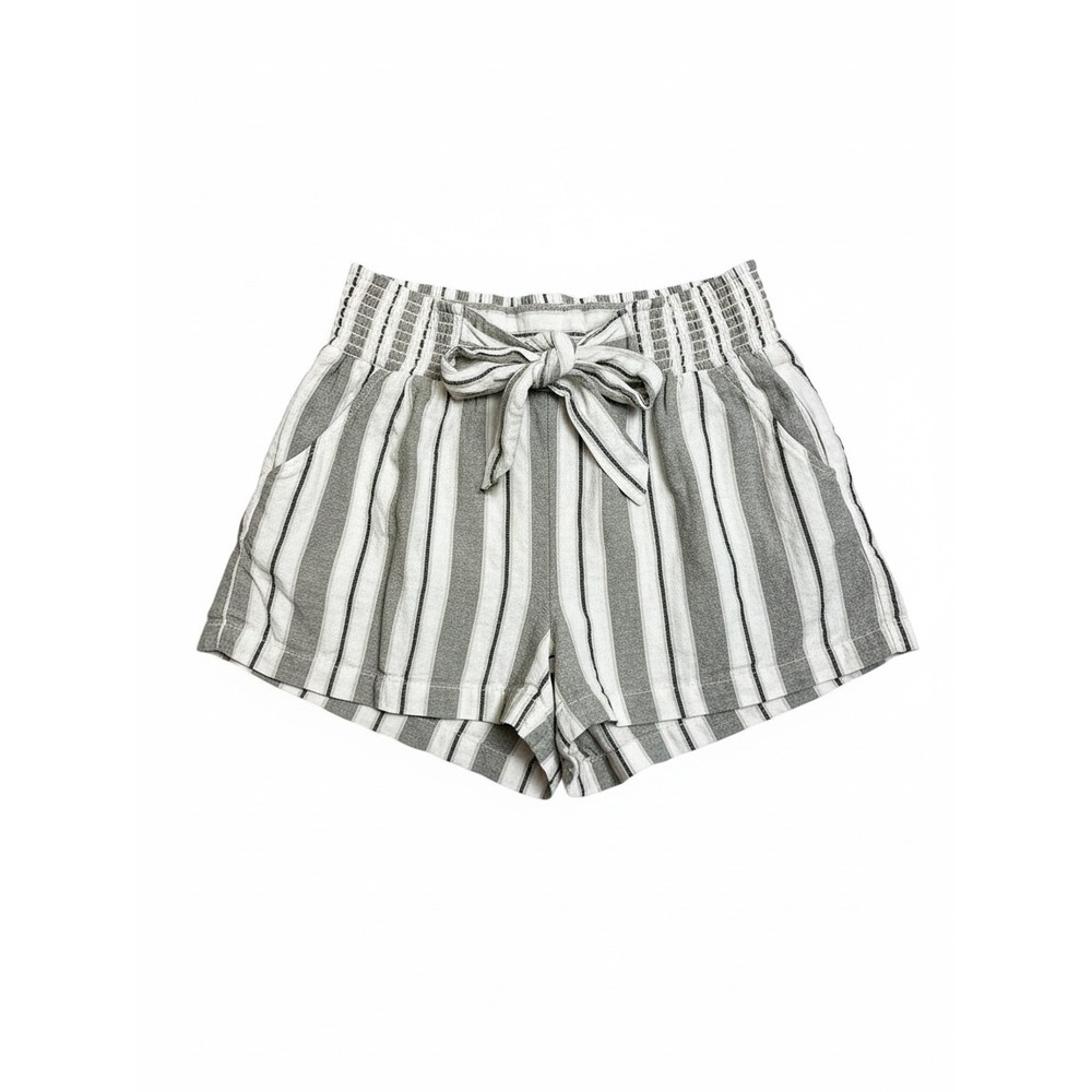 Mason & Belle Striped Linen Blend Smocked Tie Waist  Shorts 14 Travel Coastal